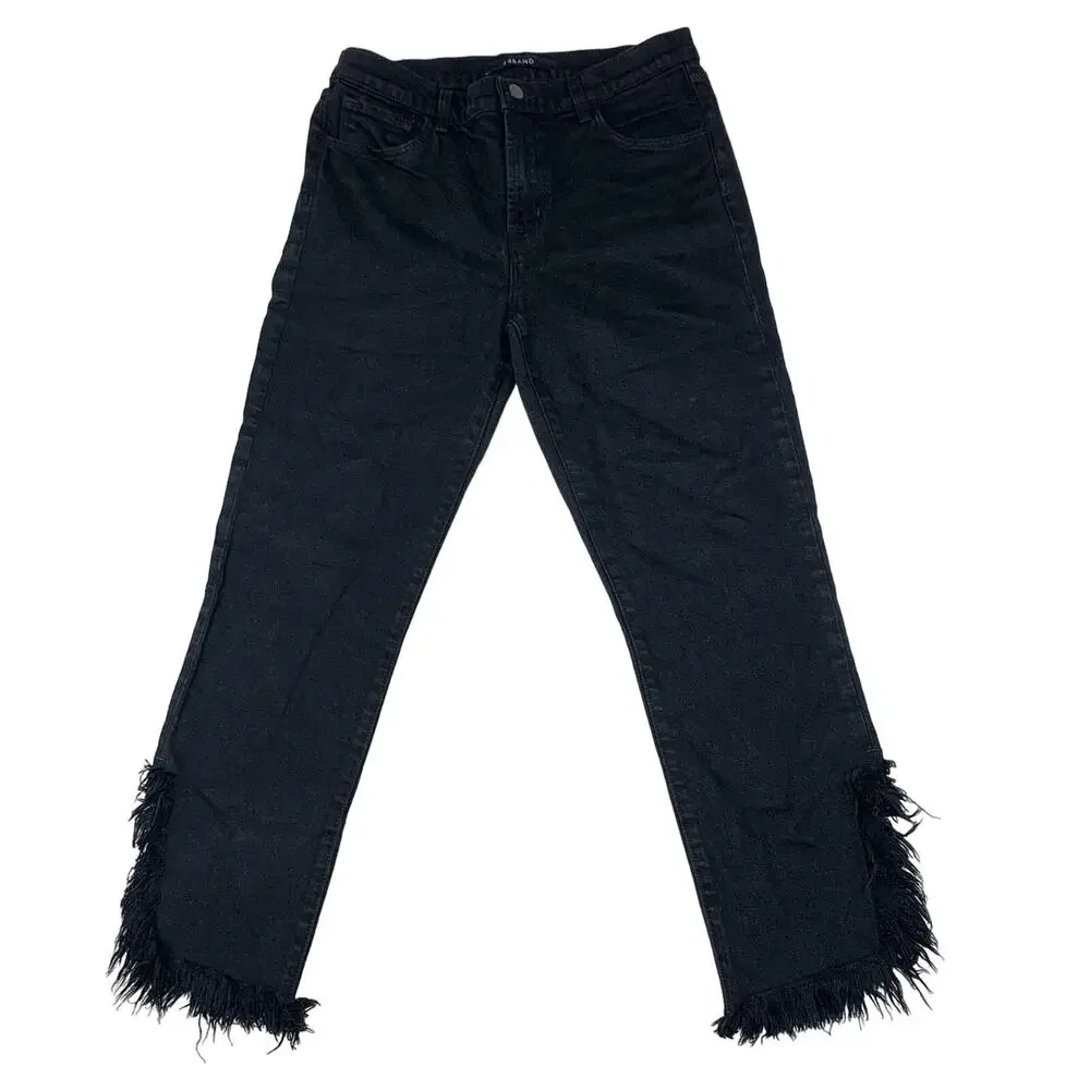 J BRAND Black Jeans Womens sz 28 Ruby Frayed Hem Fringe Western Festival Stretch